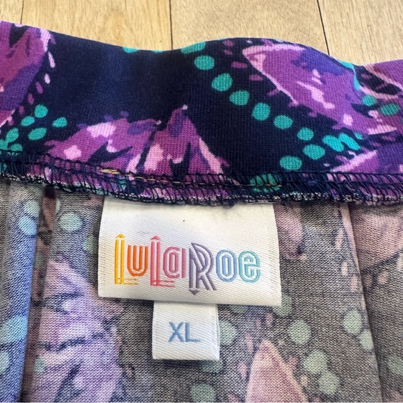 NWT LuLaRoe Floral Scribble XL Madison Skirt Unicorn Pockets Purple Teal Navy - Picture 8 of 10